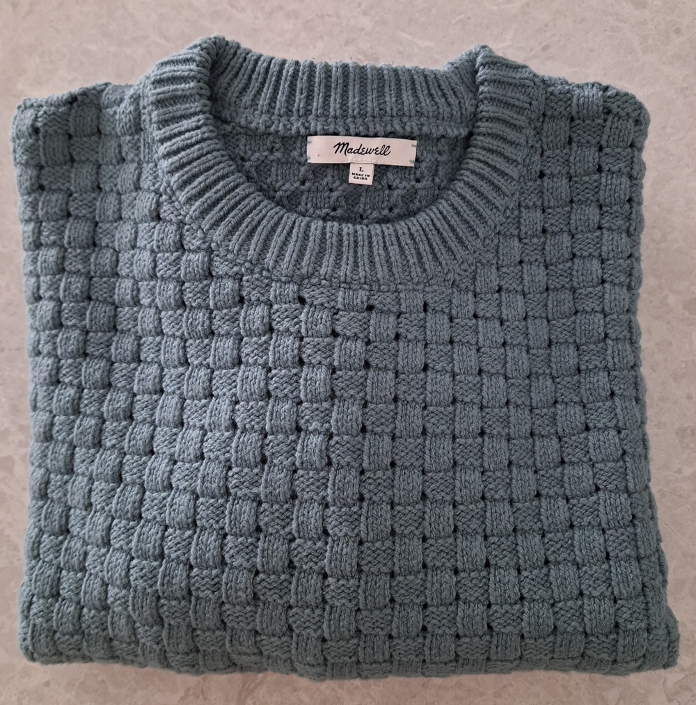 Madewell Men's Textured Knit Crewneck Sweater in Slate Blue